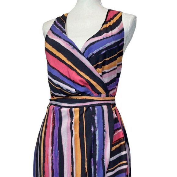 Great Jones Vibrant Orchid Wrap Dress Midi Layered Orange Purple Pink Medium - Picture 4 of 13